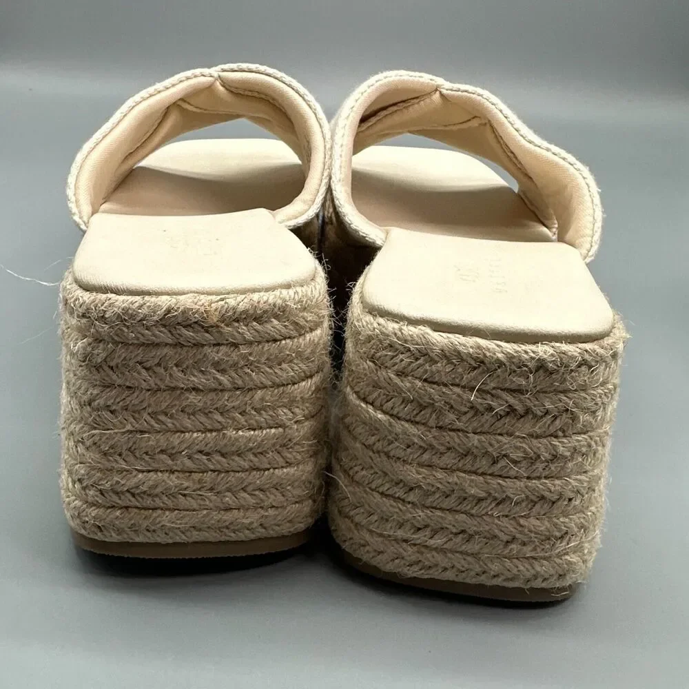 ASOS Design Wide Fit Teddy 2 Women's 8 Beige Wedge Slide Cross Slip-On Peep Toe
